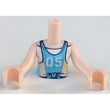 light nougat torso mini doll girl medium azure jersey top with white number 05 pattern light nougat arms with hands