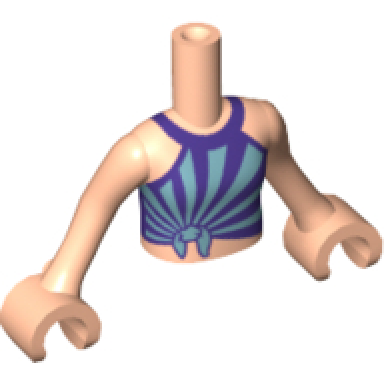 light nougat torso mini doll girl dark purple swimsuit top with metallic light blue flashing pattern light nougat arms with hands