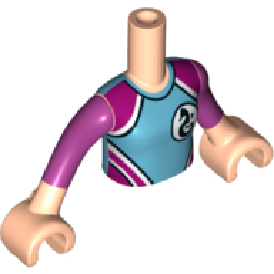 light nougat torso mini doll girl medium azure and magenta wetsuit with seahorse logo pattern light nougat arms with hands with magenta sleeves