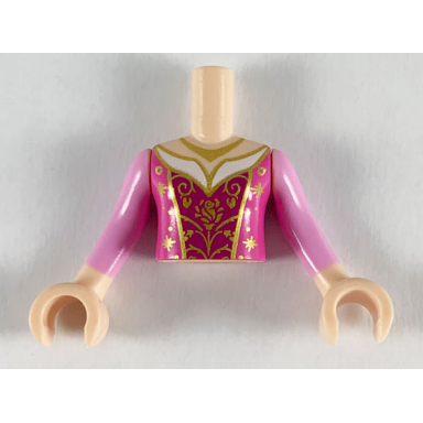 light nougat torso mini doll girl dark pink dress magenta front gold necklace filigree pattern light nougat arms with hands with bright pink sleeves
