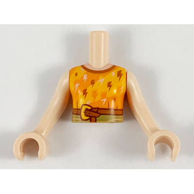 light nougat torso mini doll girl orange and bright light orange top with lightning bolts and belt pattern light nougat arms with hands