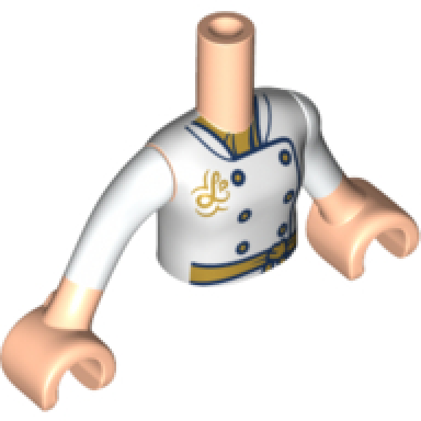 light nougat torso mini doll girl white jacket with 6 gold buttons and belt pattern light nougat arms with hands with white sleeves