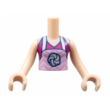 light nougat torso mini doll girl magenta halter top with bright pink zigzag apron and rosette pattern light nougat arms with hands
