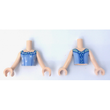 light nougat torso mini doll girl bright light blue top silver sparkles metallic light blue bow and corset pattern light nougat arms with hands