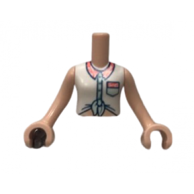 light nougat torso mini doll girl white tied sleeveless shirt coral collar and pocket pattern light nougat arms with hands
