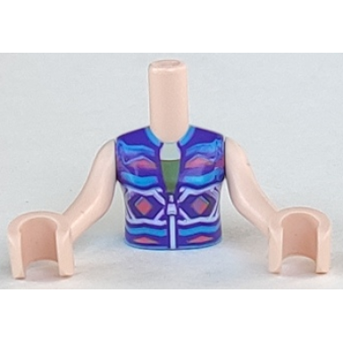 light nougat torso mini doll girl dark purple dark pink and dark azure sleeveless jacket with zipper pattern light nougat arms with hands
