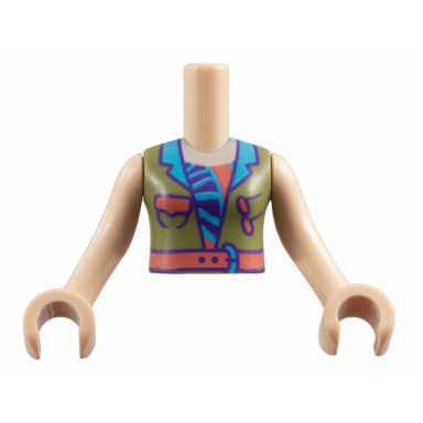 light nougat torso mini doll girl olive green jacket dark pink belt and medium azure collar pattern light nougat arms with hands
