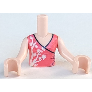 light nougat torso mini doll girl coral wrap top with white tree pattern light nougat arms with hands