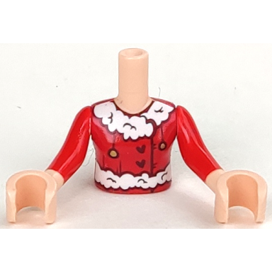 light nougat torso mini doll girl dark red top with lace and hearts pattern light nougat arms with hands with red sleeves