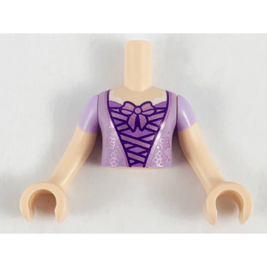 light nougat torso mini doll girl lavender top with metallic pink lacing and bow pattern light nougat arms with hands with lavender sleeves