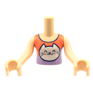 light nougat torso mini doll girl coral and lavender top white kitty cat head pattern light nougat arms with hands