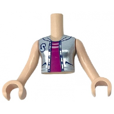 light nougat torso mini doll girl magenta top with stripes metallic silver vest with letter s pattern light nougat arms with hands