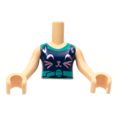 light nougat torso mini doll girl dark blue cat tank top metallic pink cat face dark turquoise collar and belt pattern nougat arms with hands
