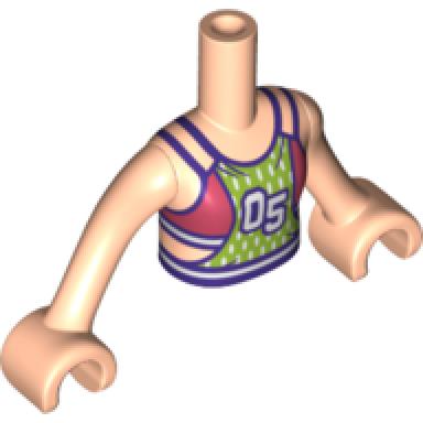 light nougat torso mini doll girl coral and lime soccer jersey with white lines and 05 pattern light nougat arms with hands