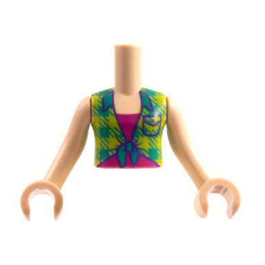 light nougat torso mini doll girl lime and bright green plaid shirt over magenta t-shirt pattern light nougat arms with hands