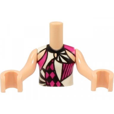 light nougat torso mini doll girl black magenta and white harlequin shirt pattern light nougat arms with hands