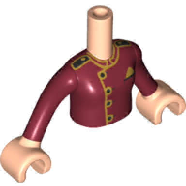 light nougat torso mini doll girl dark red jacket with gold trim pattern light nougat arms with hands with dark red sleeves