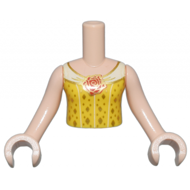 light nougat torso mini doll girl yellow top with red rose trim and gold diamonds pattern light nougat arms with hands