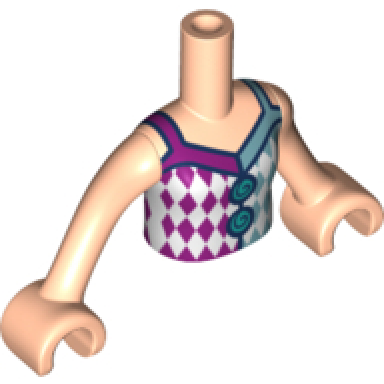 light nougat torso mini doll girl white top with magenta and metallic light blue diamonds pattern light nougat arms with hands