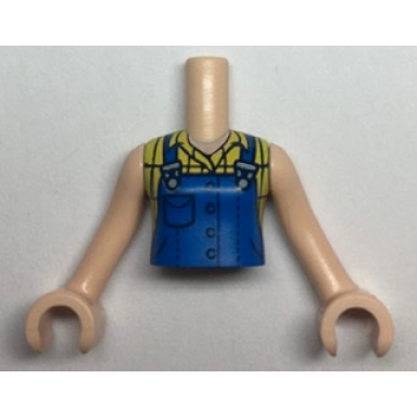 light nougat torso mini doll girl blue overalls over yellow checkered sleeveless blouse pattern light nougat arms with hands