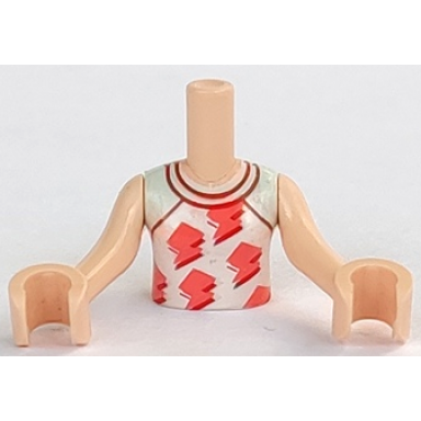 light nougat torso mini doll girl white sleeveless baseball shirt with coral lightning bolts pattern light nougat arms with hands