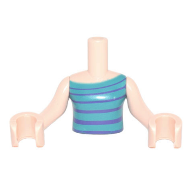 light nougat torso mini doll girl dark turquoise sleeveless top with dark purple stripes pattern light nougat arms with hands