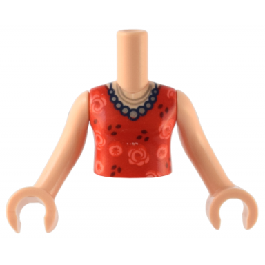 light nougat torso mini doll girl red top with coral flowers silver necklaces pattern light nougat arms with hands
