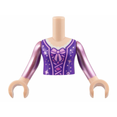 light nougat torso mini doll girl dark purple corset with lavender laces and bow pattern light nougat arms with hands with metallic pink long sleeves