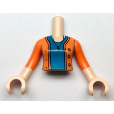 light nougat torso mini doll girl dark azure shirt and orange sweater with necklace and lightning bolt pattern light nougat arms with hands with orange sleeves