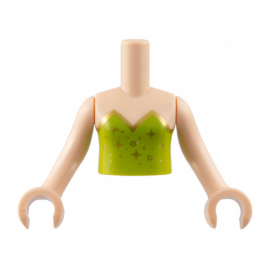 light nougat torso mini doll girl lime strapless top gold hem circles and sparkles pattern light nougat arms with hands