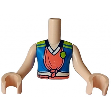 light nougat torso mini doll girl blue lime and coral sports uniform shirt knotted with white collar dark blue number 4 on back pattern light nougat arms with hands