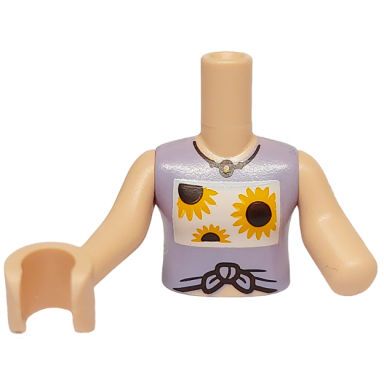 light nougat torso mini doll girl lavender tied sleeveless vest top bright light orange sunflowers pattern light nougat arm left light nougat arm with hand right