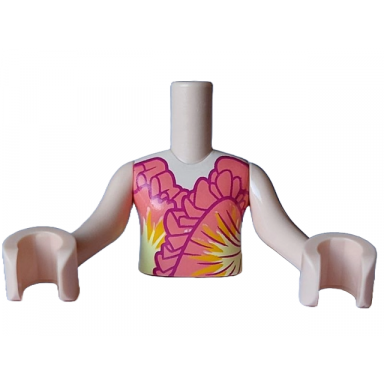 light nougat torso mini doll girl coral dress top with dark purple ruffles and bright light orange and bright light yellow flashing accents pattern light nougat arms with hands