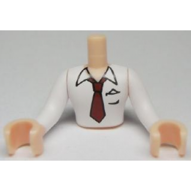 light nougat torso mini doll man white shirt top with open collar reddish brown tie pattern light nougat arms with hands with white sleeves