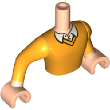 light nougat torso mini doll man bright light orange sweater with shirt collar pattern light nougat arms with hands with bright light orange sleeves