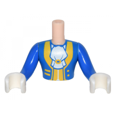 light nougat torso mini doll man blue coat with white ascot yellow trim pattern blue arms with white gloves