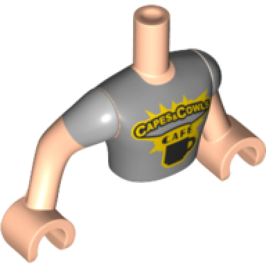 light nougat torso mini doll man light bluish gray t-shirt capes cowls cafe pattern light nougat arms with hands with light bluish gray short sleeves