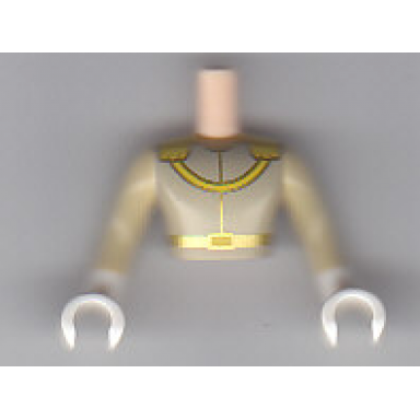 light nougat torso mini doll man dark tan top with gold and yellow necklace and belt pattern white arms with hands with tan sleeves