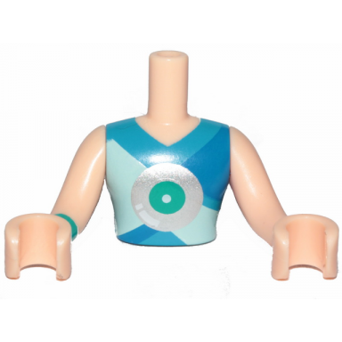 light nougat torso mini doll man top with silver disk pattern light nougat arms with hands with dark turquoise band