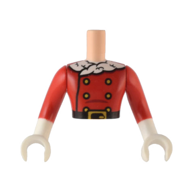 light nougat torso mini doll man red jacket with gold buttons black belt and white trim pattern white arms with hands with red long sleeves