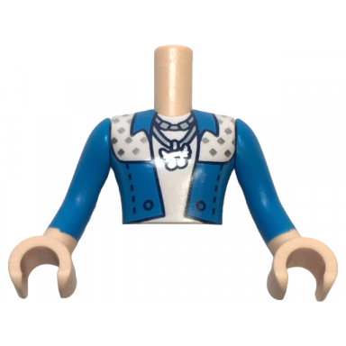 light nougat torso mini doll man dark azure and white jacket with silver squares and music notes necklace pattern light nougat arms with hands with dark azure long sleeves