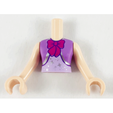 light nougat torso mini doll woman top with magenta bow medium lavender vest silver trim and stars pattern light nougat arms with hands