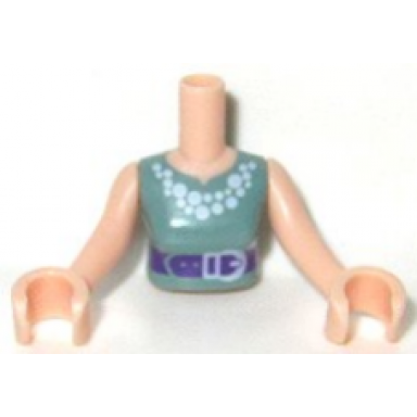 light nougat torso mini doll woman sand green vest top with white necklace and dark purple belt pattern light nougat arms with hands