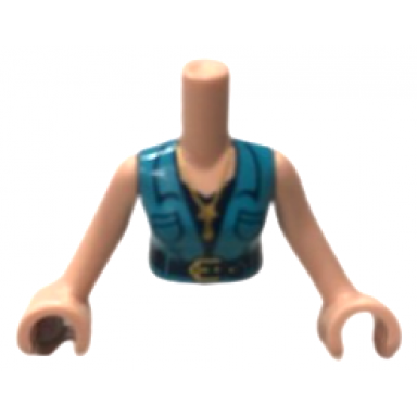 light nougat torso mini doll woman medium azure sleeveless shirt dark blue top belt with gold buckle and necklace with star pattern light nougat arms with hands