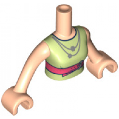 light nougat torso mini doll woman yellowish green shirt with coral belt and silver necklace pattern light nougat arms with hands