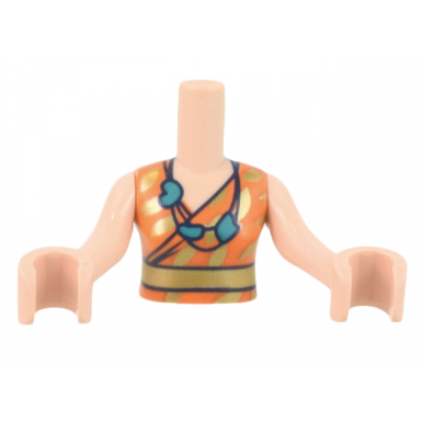 light nougat torso mini doll woman orange and gold sleeveless shirt and belt dark turquoise beaded necklace pattern light nougat arms with hands