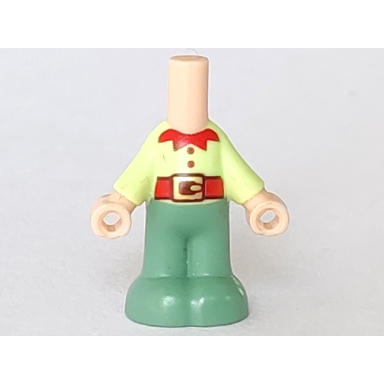 light nougat micro doll body with molded yellowish green top and sand green pants and printed red collar buttons and belt with gold buckle pattern