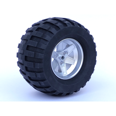 metallic silver wheel 62mm d x 46mm technic racing large with black tire technic power puller 22969 32298