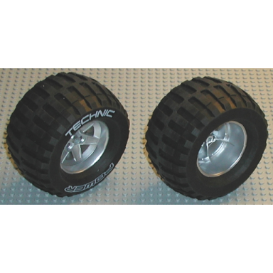 metallic silver wheel 62mm d x 46mm technic racing large with black tire technic power puller with technic power white pattern 22969 32298pb01