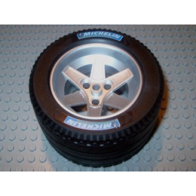 metallic silver wheel 62mm d x 46mm technic racing large with black tire technic racing large with michelin white pattern 22969 32296pb02